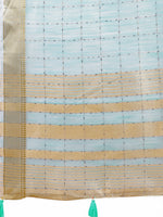 Thumbnail for Astita Elegant Sky Blue Organza Saree with Golden Zari Border & Designer Tassels | Lightweight Partywear Saree - Distacart