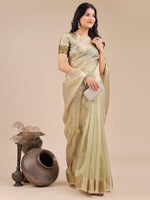 Thumbnail for Astita Light Green Organza Woven Zari Work Traditional Tassel Saree - Distacart