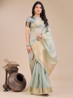 Thumbnail for Astita Sea Green Organza Woven Zari Work Traditional Tassel Saree - Distacart