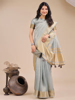 Thumbnail for Astita Sky Blue Organza Woven Zari Work Traditional Tassel Saree - Distacart