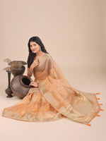 Thumbnail for Astita Orange Organza Woven Zari Work Traditional Tassel Saree - Distacart