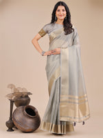 Thumbnail for Astita Grey Organza Woven Zari Work Traditional Tassel Saree - Distacart