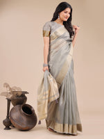 Thumbnail for Astita Grey Organza Woven Zari Work Traditional Tassel Saree - Distacart