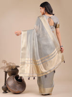 Thumbnail for Astita Grey Organza Woven Zari Work Traditional Tassel Saree - Distacart