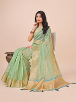 Thumbnail for Astita Green Gold Organza Silk Saree - Lightweight Luxury for Your Ethnic Moments - Distacart