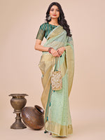 Thumbnail for Astita Olive Green Gold Organza Silk Saree - Lightweight Luxury for Your Ethnic Moments - Distacart