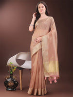 Thumbnail for Astita Elegant Gold Peach Organza Saree with Zari Border | Party Wear Lightweight Saree with Blouse for Women - Distacart