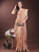 Thumbnail for Astita Elegant Gold Peach Organza Saree with Zari Border | Party Wear Lightweight Saree with Blouse for Women - Distacart