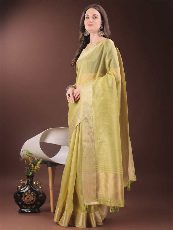 Astita Elegant Gold Yellow Organza Saree with Zari Border | Party Wear Lightweight Saree with Blouse for Women - Distacart