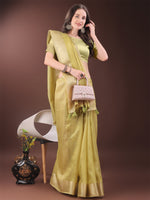 Thumbnail for Astita Elegant Gold Yellow Organza Saree with Zari Border | Party Wear Lightweight Saree with Blouse for Women - Distacart