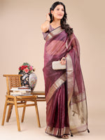 Thumbnail for Astita Purple Organza Woven Zari Work Traditional Tassel Saree - Distacart