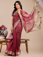 Thumbnail for Astita Magenta Organza Woven Zari Work Traditional Tassel Saree - Distacart