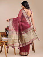 Thumbnail for Astita Magenta Organza Woven Zari Work Traditional Tassel Saree - Distacart