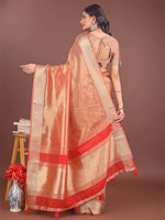 Thumbnail for Astita Elegant Orange & Red Organza Saree with Rich Zari Border & Pallu Tassels | Premium Partywear Saree for Women - Distacart