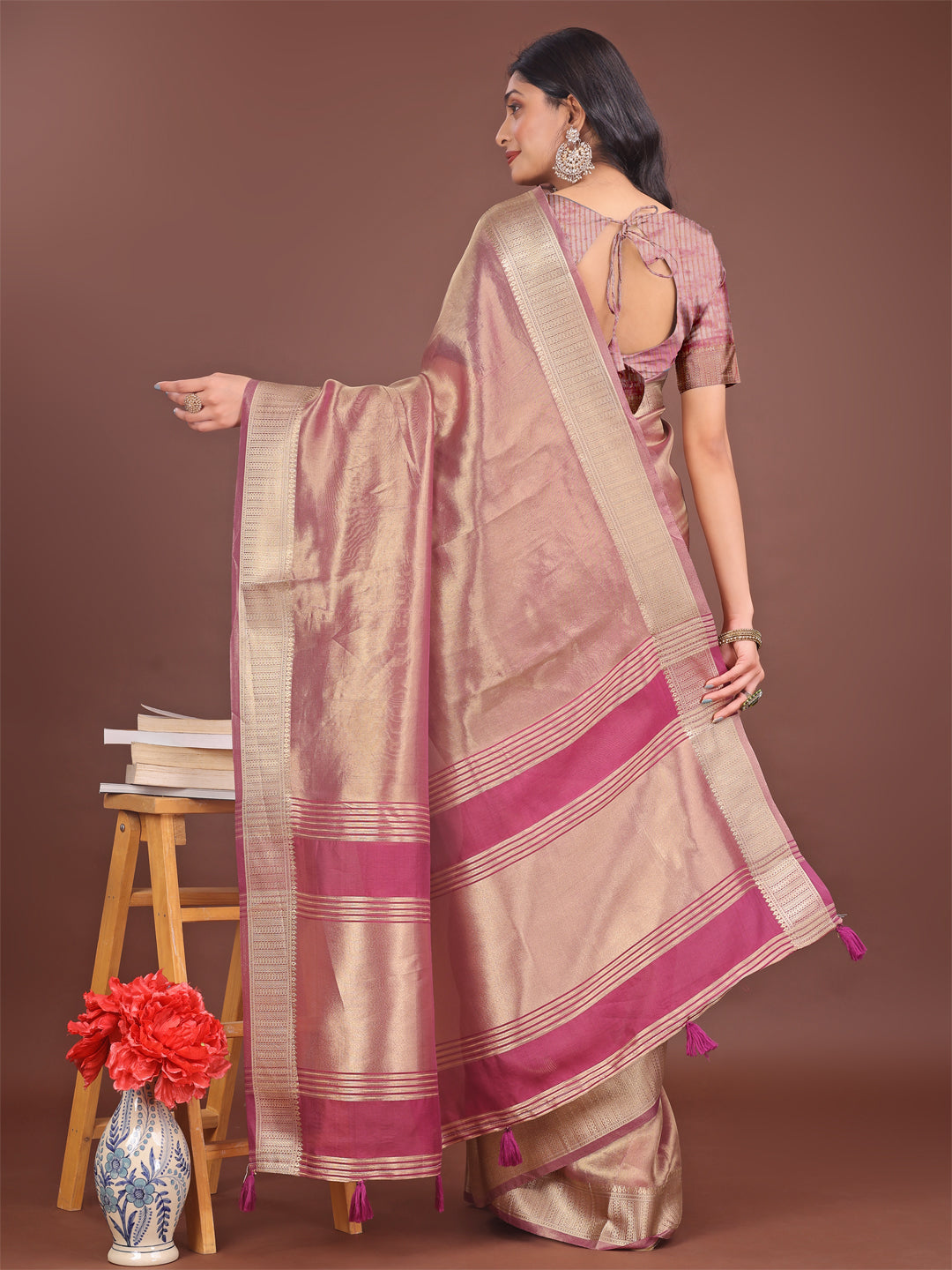 Astita Elegant Light Pink & Magenta Organza Saree with Rich Zari Border & Pallu Tassels | Premium Partywear Saree for Women - Distacart