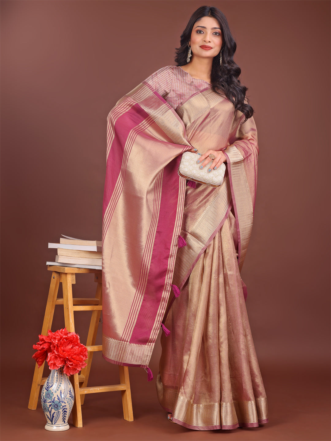 Astita Elegant Light Pink & Magenta Organza Saree with Rich Zari Border & Pallu Tassels | Premium Partywear Saree for Women - Distacart