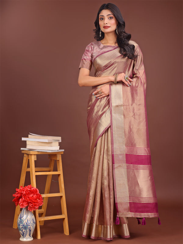 Astita Elegant Light Pink & Magenta Organza Saree with Rich Zari Border & Pallu Tassels | Premium Partywear Saree for Women - Distacart
