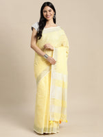 Thumbnail for Astita Elegant Yellow Woven Linen Saree with Contrast Zari Border & Tassels - Soft & Breathable Party Wear - Distacart