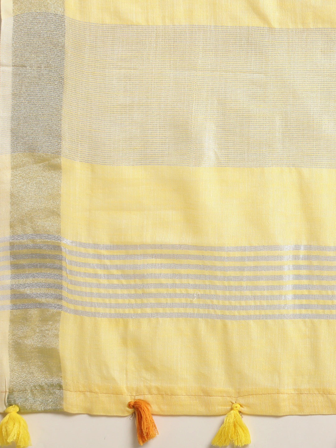 Astita Elegant Yellow Woven Linen Saree with Contrast Zari Border & Tassels - Soft & Breathable Party Wear - Distacart