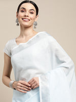 Thumbnail for Astita Elegant Sky Blue Woven Linen Saree with Contrast Zari Border & Tassels - Soft & Breathable Party Wear - Distacart