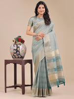 Thumbnail for Astita Sea Green Organza Woven Zari Work Traditional Tassel Saree - Distacart