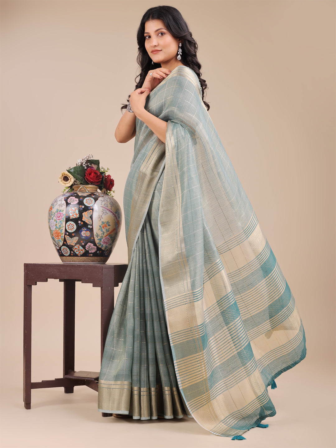 Astita Sea Green Organza Woven Zari Work Traditional Tassel Saree - Distacart