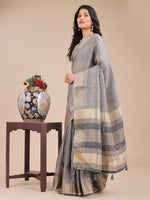 Thumbnail for Astita Grey Organza Woven Zari Work Traditional Tassel Saree - Distacart