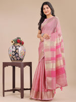 Thumbnail for Astita Pink Organza Woven Zari Work Traditional Tassel Saree - Distacart