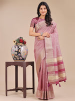 Thumbnail for Astita Purple Organza Woven Zari Work Traditional Tassel Saree - Distacart