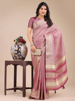Thumbnail for Astita Purple Organza Woven Zari Work Traditional Tassel Saree - Distacart