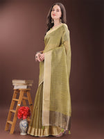Thumbnail for Astita Mehndi Green Organza Saree with Gold Checked Design - Elegant & Classy Traditional Wear for Formal & Festive Occasions - Distacart