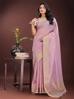 Thumbnail for Astita Elegant Purple Organza Saree with Golden Zari Border - Festive & Office Wear Saree with Blouse Piece - Distacart