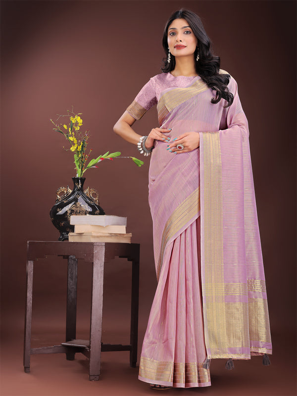 Astita Elegant Purple Organza Saree with Golden Zari Border - Festive & Office Wear Saree with Blouse Piece - Distacart