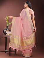 Thumbnail for Astita Elegant Light Pink Organza Saree with Golden Zari Border - Festive & Office Wear Saree with Blouse Piece - Distacart