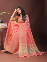 Thumbnail for Astita Elegant Peach Organza Saree with Golden Zari Border - Festive & Office Wear Saree with Blouse Piece - Distacart