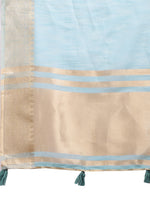 Thumbnail for Astita Sky Blue Gold Cotton Ready-to-Wear Saree - Simplicity Meets Effortless Grace - Distacart