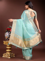 Thumbnail for Astita Sea Green Gold Cotton Ready-to-Wear Saree - Simplicity Meets Effortless Grace - Distacart