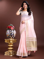 Thumbnail for Astita Light Pink Gold Cotton Ready-to-Wear Saree - Simplicity Meets Effortless Grace - Distacart