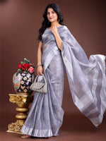 Thumbnail for Astita Grey Organza Woven Zari Work Traditional Tassel Saree - Distacart