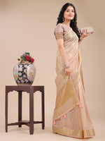 Thumbnail for Astita Peach Organza Woven Zari Work Traditional Tassel Saree - Distacart