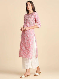 Thumbnail for Anubhutee Pink Ethnic Motifs Printed Pure Cotton Kurta with Palazzos & Dupatta - Distacart