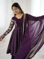 Thumbnail for Teeya Creation Violet Color Embroidery Work Wedding Wear Salwar Suit