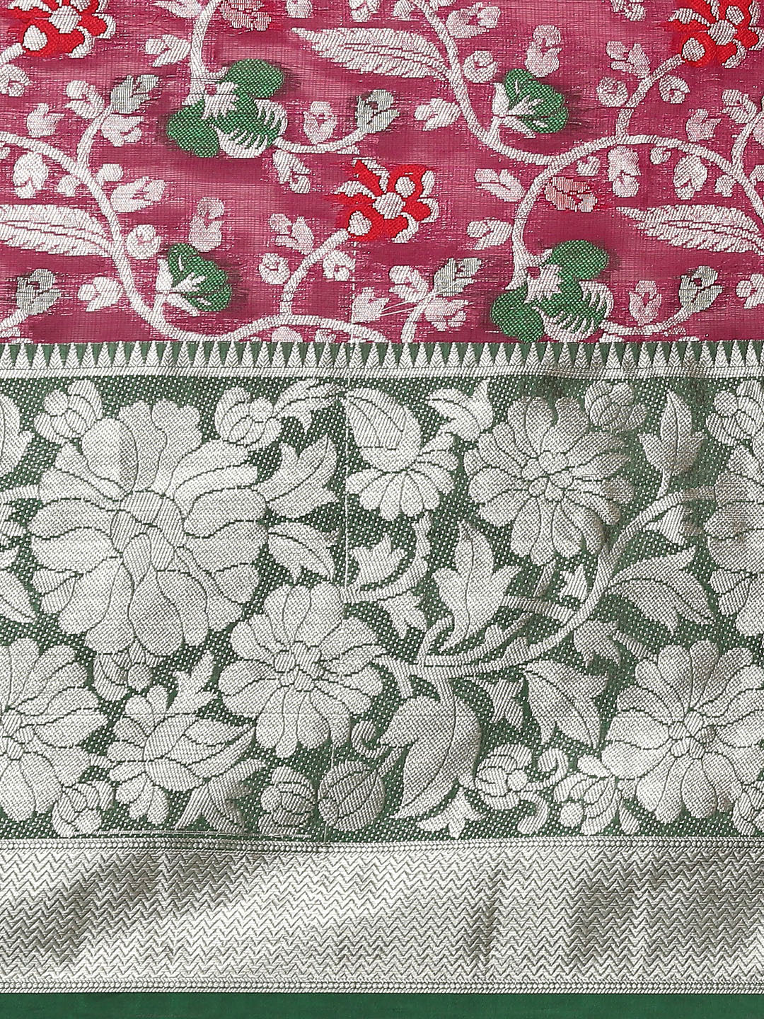 Magenta Brocade Woven Zari Design Floral Saree with Unstitched Blouse - Hiral Fashion - Distacart
