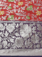 Thumbnail for Red Brocade Woven Zari Design Floral Saree with Unstitched Blouse - Hiral Fashion - Distacart