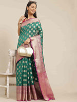 Thumbnail for Turquoise Pure Silk Woven Zari Design Animal Saree with Unstitched Blouse - Hiral Fashion - Distacart