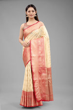 Thumbnail for White Pure Silk Woven Zari Design Animal Saree with Unstitched Blouse - Hiral Fashion - Distacart