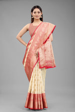 Thumbnail for White Pure Silk Woven Zari Design Animal Saree with Unstitched Blouse - Hiral Fashion - Distacart