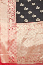 Thumbnail for Black Pure Silk Woven Zari Design Floral Saree with Unstitched Blouse - Hiral Fashion - Distacart