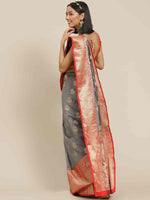 Thumbnail for Gray Pure Silk Woven Zari Design Floral Saree with Unstitched Blouse - Hiral Fashion - Distacart