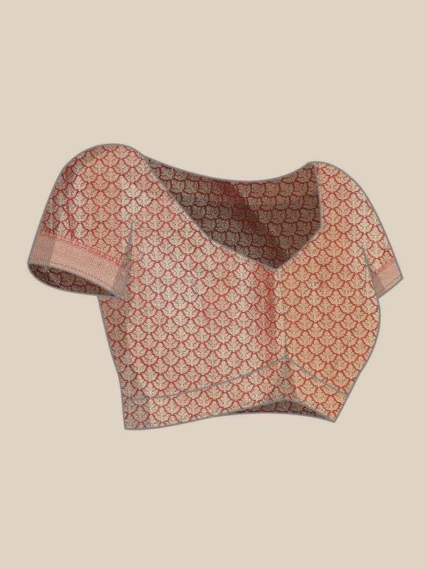 Gray Pure Silk Woven Zari Design Floral Saree with Unstitched Blouse - Hiral Fashion - Distacart